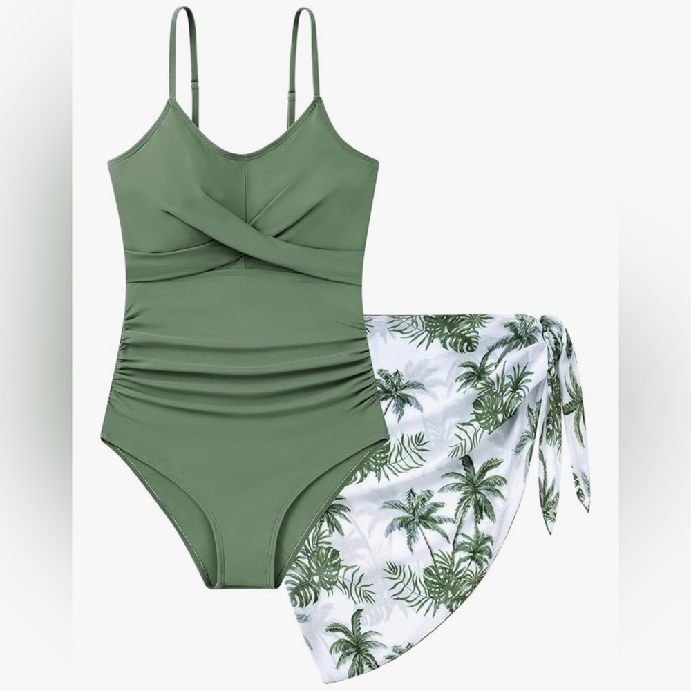 NWT Kids Green Swimwear Set with Sarong
